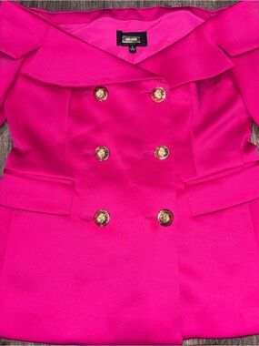 Alexia Admor Hot Pink Double-Breasted Blazer with Gold Buttons